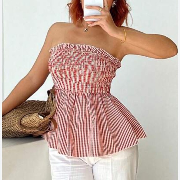 LOFT Y2K Tub Top Women’s M Eyelet Strips 90’s Red - Picture 1 of 7